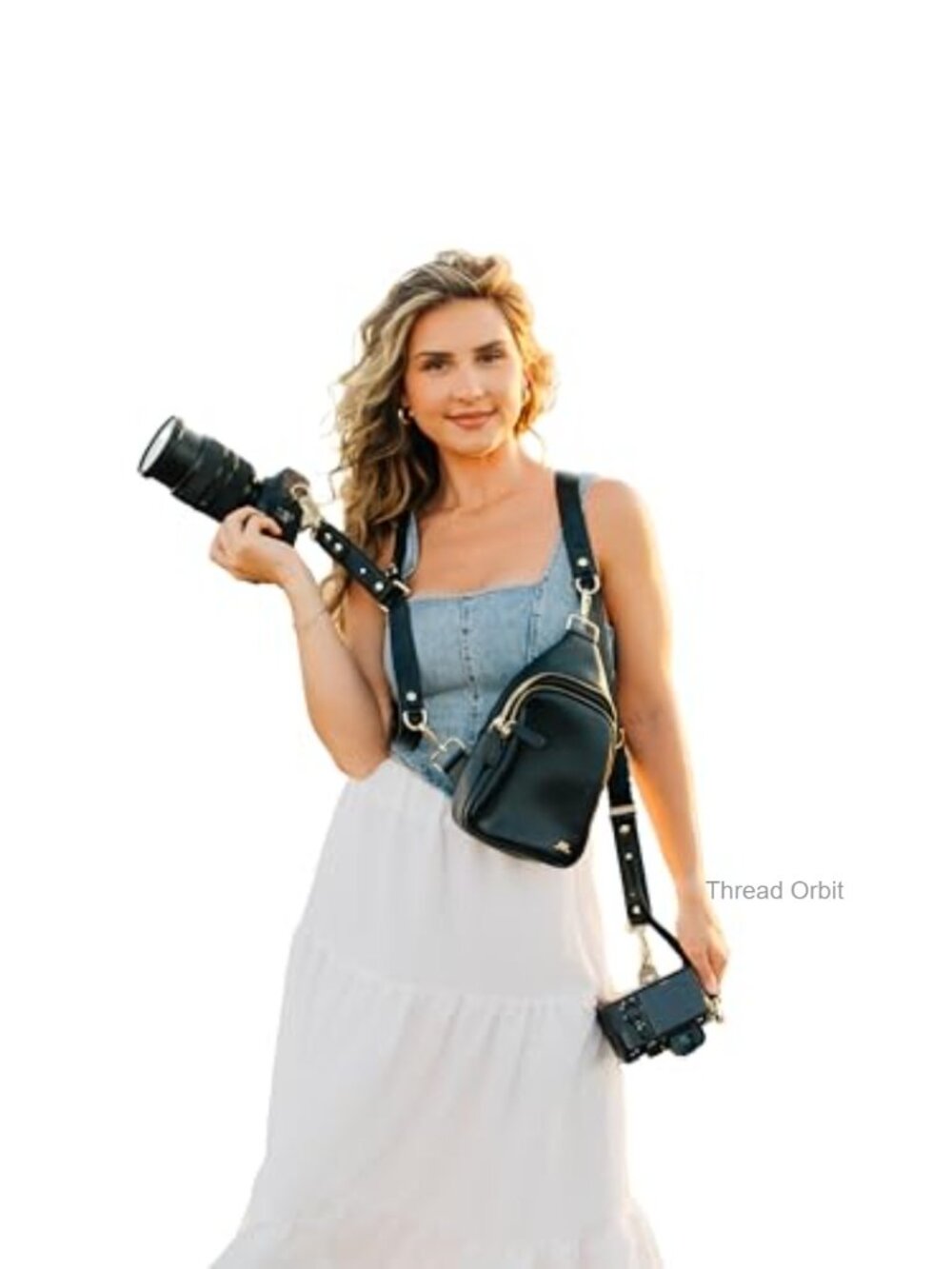 Vegan Leather Double Camera Harness with Removable Crossbody Bag